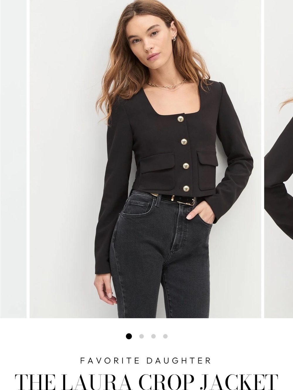Favorite Daughter Black Cropped Square-Neck Blazer with Gold Buttons